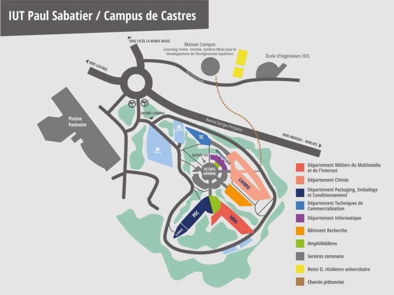 Le plan détaillé de l'IUT de Castres avec les chemins d'accès.